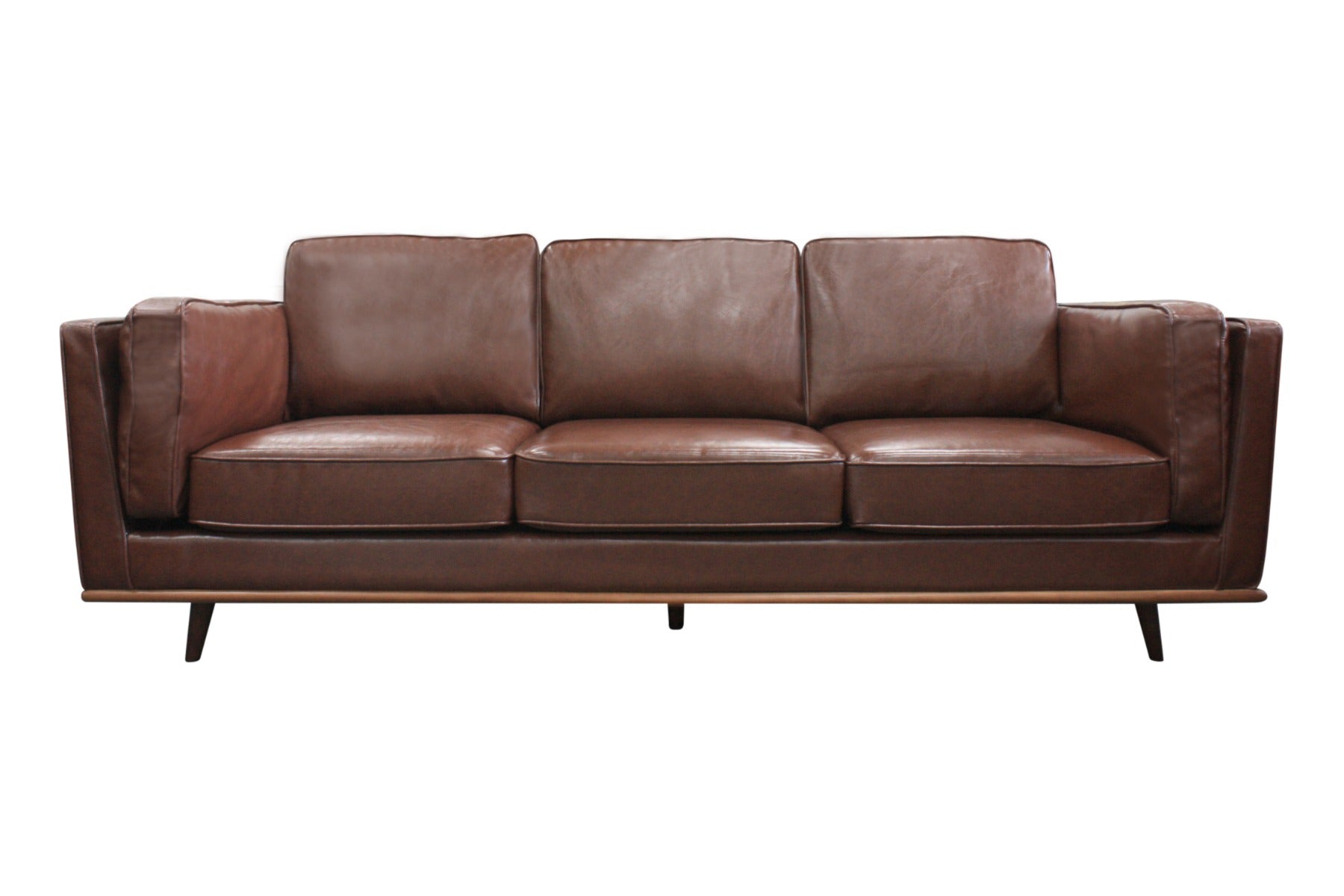 3 Seater Faux Sofa Brown Lounge Set for Living Room Couch with Wooden Frame.