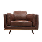 Single Seater Armchair Faux Leather Sofa Modern Lounge Accent Chair in Brown with Wooden Frame.
