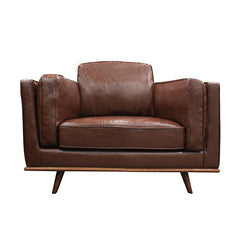 Single Seater Armchair Faux Leather Sofa Modern Lounge Accent Chair in Brown with Wooden Frame.