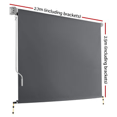 Instahut 2.7m x 2.5m Retractable Roll Down Awning - Grey