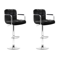 Artiss Set of 2 Bar Stools Gas lift Swivel Armrests - Steel and Black
