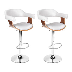 Artiss Set of 2 Wooden PU Leather Bar Stool - White and Chrome