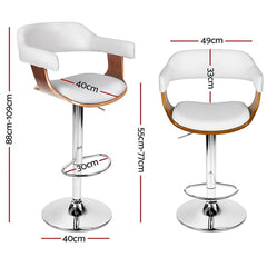 Artiss Set of 2 Wooden PU Leather Bar Stool - White and Chrome