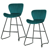 Artiss Set of 2 Bar Stools Kitchen Stool Velvet Dining Chairs Peacock Blue Barstool Chair