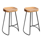 Artiss Set of 2 Elm Wood Backless Bar Stools 65cm - Black and Light Natural