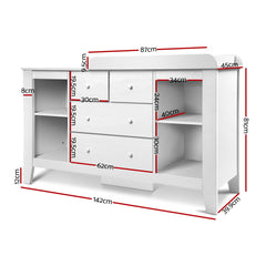 Keezi Baby Change Table Tall boy Drawers Dresser Chest Storage Cabinet White