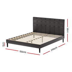 Artiss Bed Frame Queen Bed Base w LED Lights Charge Ports Black Leather RAVI