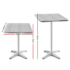 Gardeon 2pcs Outdoor Bar Table Furniture Adjustable Aluminium Square Cafe Table