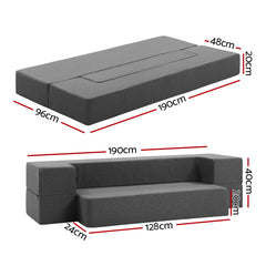 Giselle Bedding Portable Sofa Bed Folding Mattress Lounger Chair Ottoman Grey.