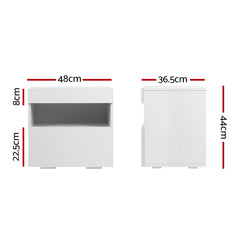 Artiss Bedside Tables Drawers Side Table RGB LED High Gloss Nightstand White