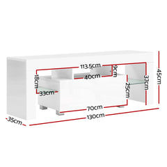 Artiss 130cm RGB LED TV Stand Cabinet Entertainment Unit Gloss Furniture Drawer Tempered Glass Shelf White