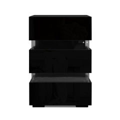 Artiss Bedside Table Side Unit RGB LED Lamp 3 Drawers Nightstand Gloss Furniture Black