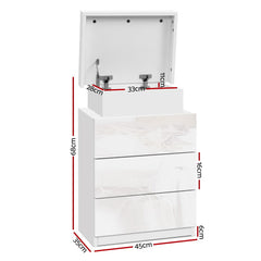Artiss Bedside Tables Side Table 3 Drawers RGB LED High Gloss Nightstand White