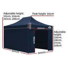Instahut Gazebo Pop Up Marquee 3x4.5m Folding Wedding Tent Gazebos Shade Navy
