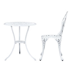 Gardeon 3PC Outdoor Setting Cast Aluminium Bistro Table Chair Patio White