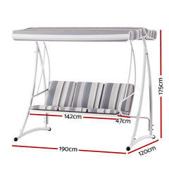 Gardeon Outdoor Swing Chair Garden Bench 3 Seater Canopy Cushion Furniture