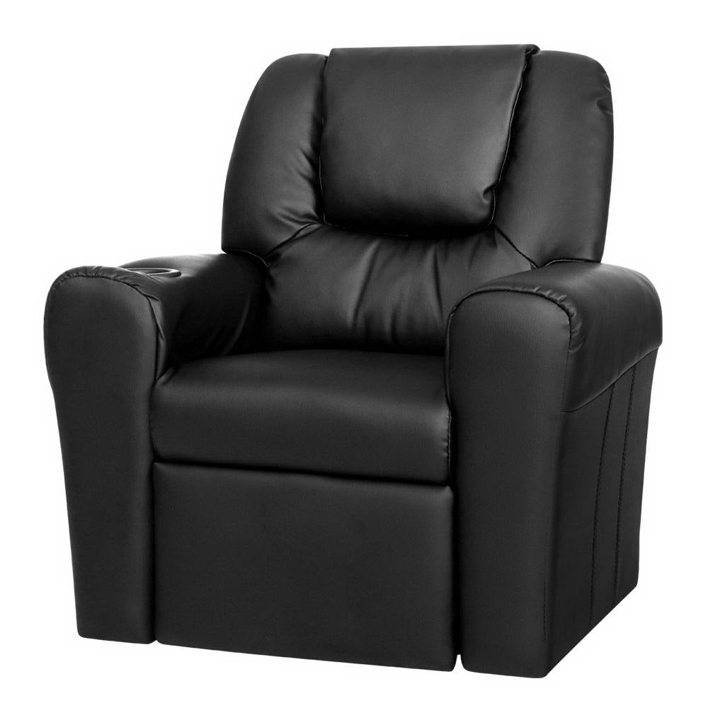 Keezi Kids Recliner Chair Black PU Leather Sofa Lounge Couch Children Armchair.