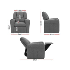 Keezi Kids Recliner Chair Grey Linen Soft Sofa Lounge Couch Children Armchair.