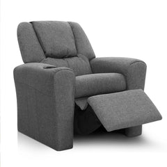 Keezi Kids Recliner Chair Grey Linen Soft Sofa Lounge Couch Children Armchair.