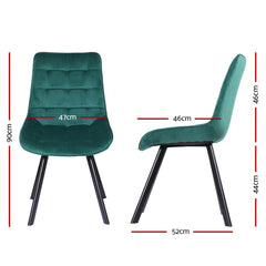Artiss Set of 2 Reith Dining Chairs Kitchen Cafe Chairs Velvet Upholstered Green