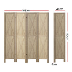 Artiss Silon Room Divider Screen Privacy Wood Dividers Stand 4 Panel Brown