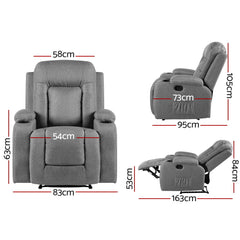 Artiss Recliner Chair Electric Massage Chair Fabric Lounge Sofa Heated Grey.
