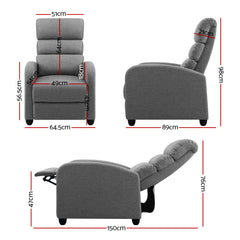 Artiss Luxury Recliner Chair Chairs Lounge Armchair Sofa Fabric Cover Grey.