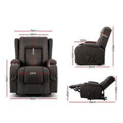 Artiss Electric Recliner Chair Lift Heated Massage Chairs Fabric Lounge Sofa.