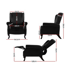 Artiss Recliner Chair Sofa Armchair Lounge Black Leather.
