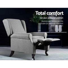 Artiss Recliner Chair Luxury Lounge Armchair Single Sofa Couch Fabric Grey.