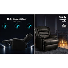 Artiss Recliner Chair Armchair Luxury Single Lounge Sofa Couch Leather Black.
