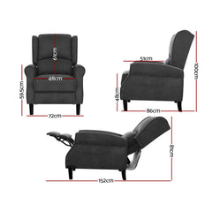 Artiss Recliner Chair Adjustable Sofa Lounge Soft Suede Armchair Couch Charcoal.