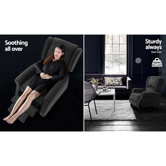 Artiss Recliner Chair Adjustable Sofa Lounge Soft Suede Armchair Couch Charcoal.