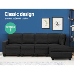 Artiss Sofa Lounge Set 5 Seater Modular Chaise Chair Suite Couch Dark Grey.