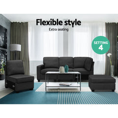 Artiss Sofa Lounge Set 5 Seater Modular Chaise Chair Suite Couch Dark Grey.