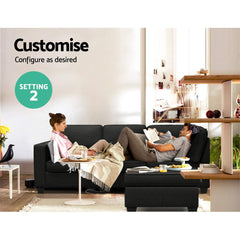 Artiss Sofa Lounge Set 4 Seater Modular Chaise Chair Couch Fabric Dark Grey.