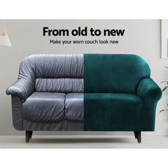 Artiss Velvet Sofa Cover Plush Couch Cover Lounge Slipcover 2 Seater Agate Green.