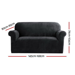 Artiss Velvet Sofa Cover Plush Couch Cover Lounge Slipcover 2 Seater Black.