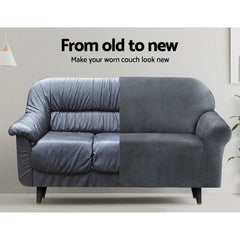 Artiss Velvet Sofa Cover Plush Couch Cover Lounge Slipcover 2 Seater Grey.