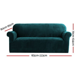 Artiss Velvet Sofa Cover Plush Couch Cover Lounge Slipcover 3 Seater Agate Green.