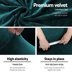 Artiss Velvet Sofa Cover Plush Couch Cover Lounge Slipcover 3 Seater Agate Green.