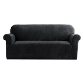 Artiss Velvet Sofa Cover Plush Couch Cover Lounge Slipcover 3 Seater Black.