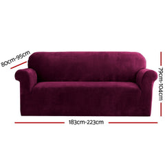 Artiss Velvet Sofa Cover Plush Couch Cover Lounge Slipcover 3 Seater Ruby Red.