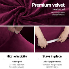Artiss Velvet Sofa Cover Plush Couch Cover Lounge Slipcover 3 Seater Ruby Red.