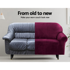 Artiss Velvet Sofa Cover Plush Couch Cover Lounge Slipcover 3 Seater Ruby Red.