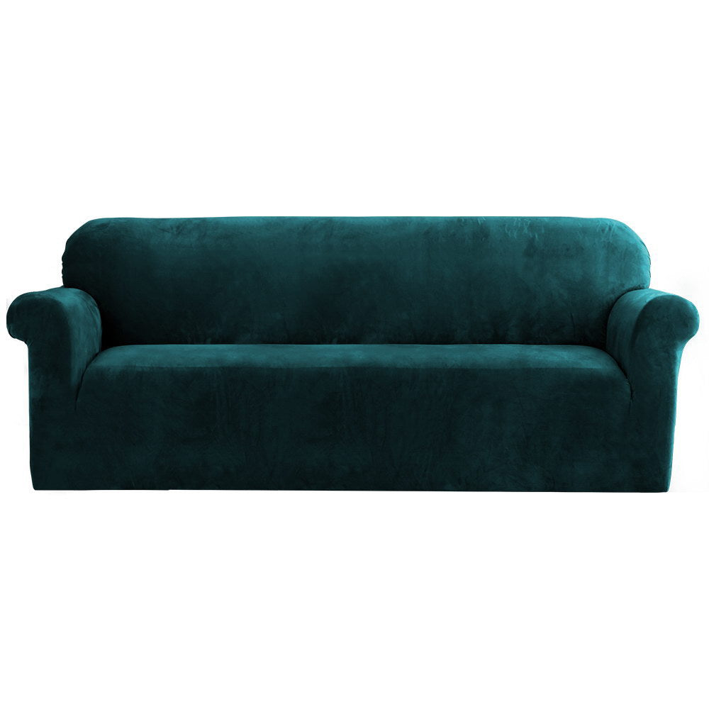 Artiss Velvet Sofa Cover Plush Couch Cover Lounge Slipcover 4 Seater Agate Green.