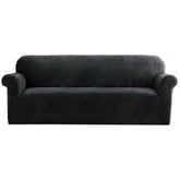 Artiss Velvet Sofa Cover Plush Couch Cover Lounge Slipcover 4 Seater Black.