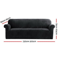 Artiss Velvet Sofa Cover Plush Couch Cover Lounge Slipcover 4 Seater Black.