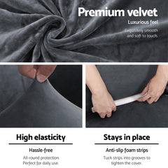 Artiss Velvet Sofa Cover Plush Couch Cover Lounge Slipcover 4 Seater Grey.