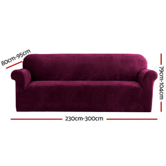 Artiss Velvet Sofa Cover Plush Couch Cover Lounge Slipcover 4 Seater Ruby Red.